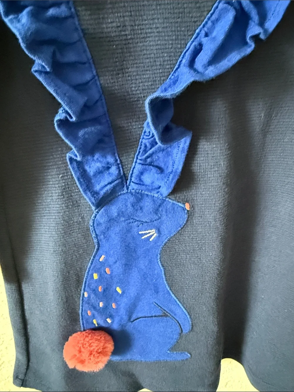 Catimini Navy Dress with Blue Bunny and Pink Pom Pom